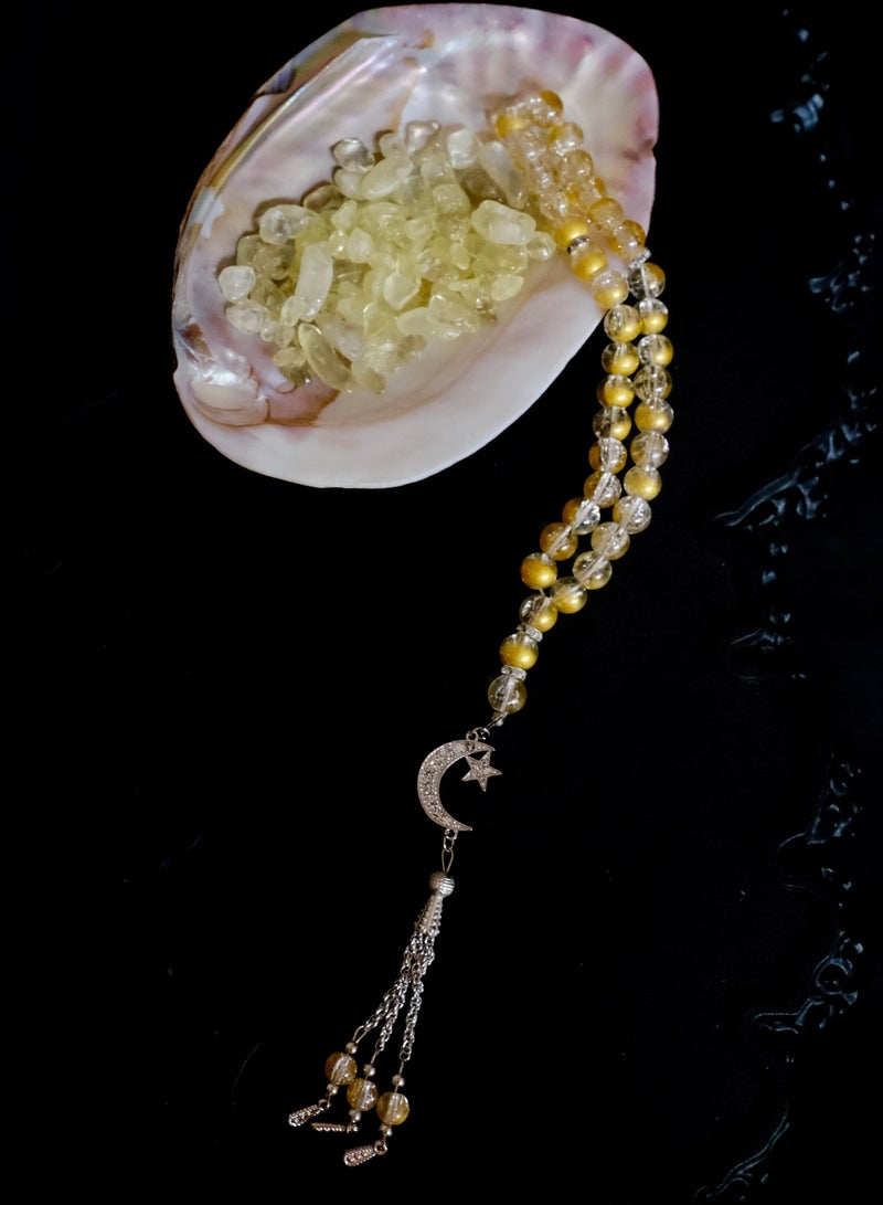 ALIENDL Muslim Gift Box – Golden Mecca Projection Necklace & 3 Yellow Prayer Beads – Elegant Tasbih Jewelry Set for Women - Image 4