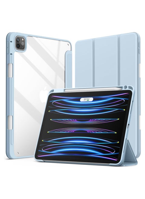 حافظة لجهاز iPad Air 13 بوصة M2 2024/iPad Pro 12.9 الجيل السادس/الخامس/الرابع 2022/2021/2020 مع حامل قلم، غطاء خلفي شفاف شفاف رفيع مقاوم للصدمات، إيقاظ/سكون تلقائي (أزرق فاتح)