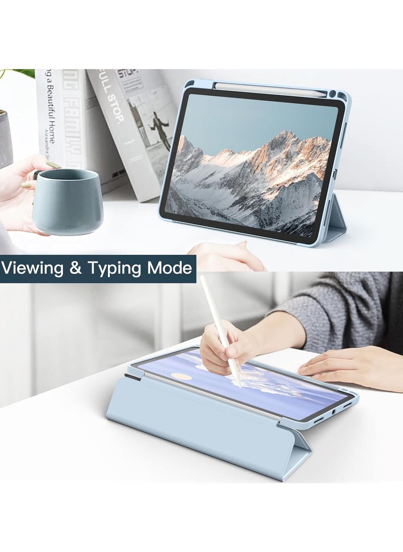 حافظة لجهاز iPad Air 13 بوصة M2 2024/iPad Pro 12.9 الجيل السادس/الخامس/الرابع 2022/2021/2020 مع حامل قلم، غطاء خلفي شفاف شفاف رفيع مقاوم للصدمات، إيقاظ/سكون تلقائي (أزرق فاتح)