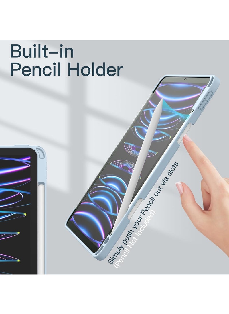 حافظة لجهاز iPad Air 13 بوصة M2 2024/iPad Pro 12.9 الجيل السادس/الخامس/الرابع 2022/2021/2020 مع حامل قلم، غطاء خلفي شفاف شفاف رفيع مقاوم للصدمات، إيقاظ/سكون تلقائي (أزرق فاتح)