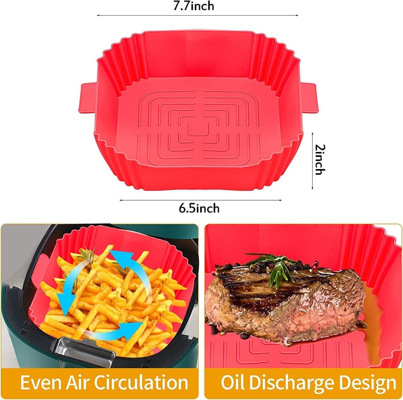 SGMVK Silicone Air Fryer Liners Reusable Liners Food Safe Air Fryers Oven Accessories Parchment Liner Paper,Silicone Baking Tray Pots Basket Heat Resistant Silicone Baking Tray Pots (Square, 3) - Image 2