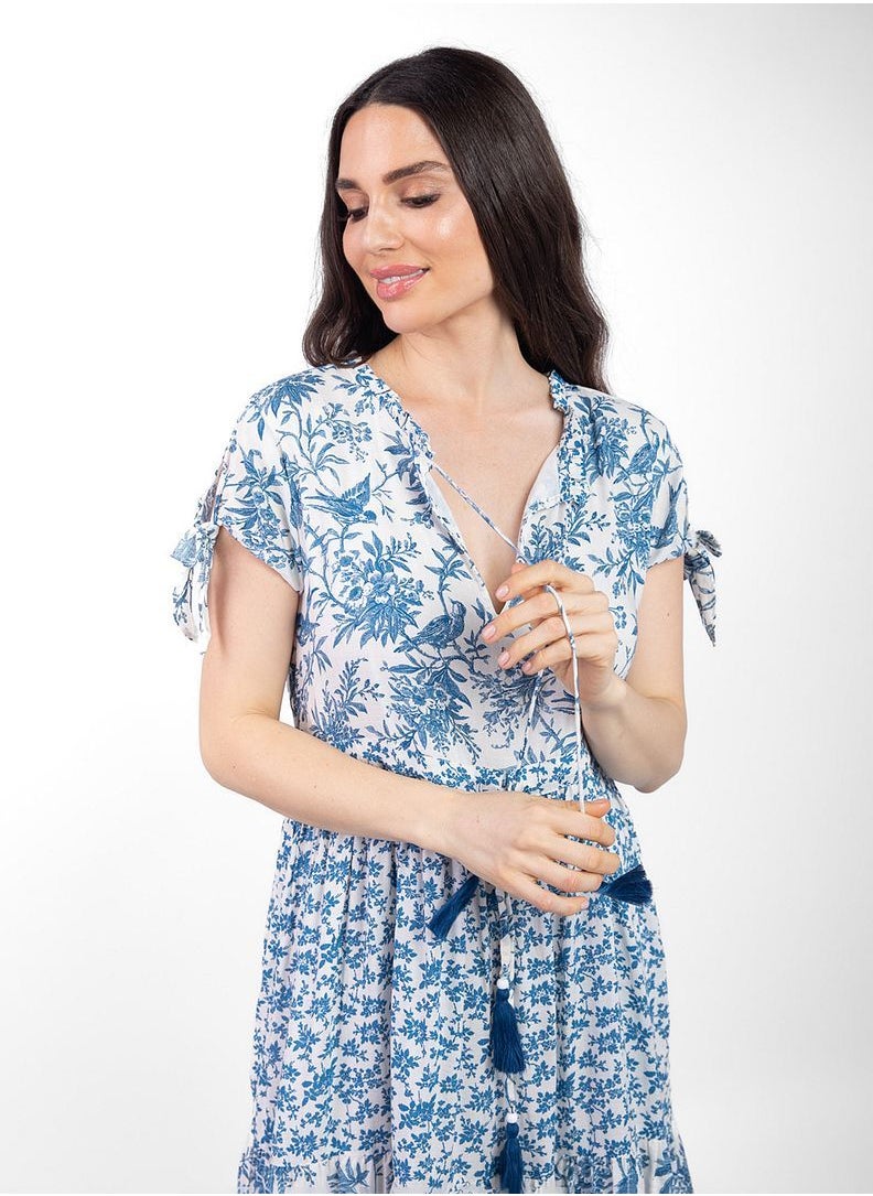 Couturelabs - Women's Floral Dresses In Blue & White - Image 1