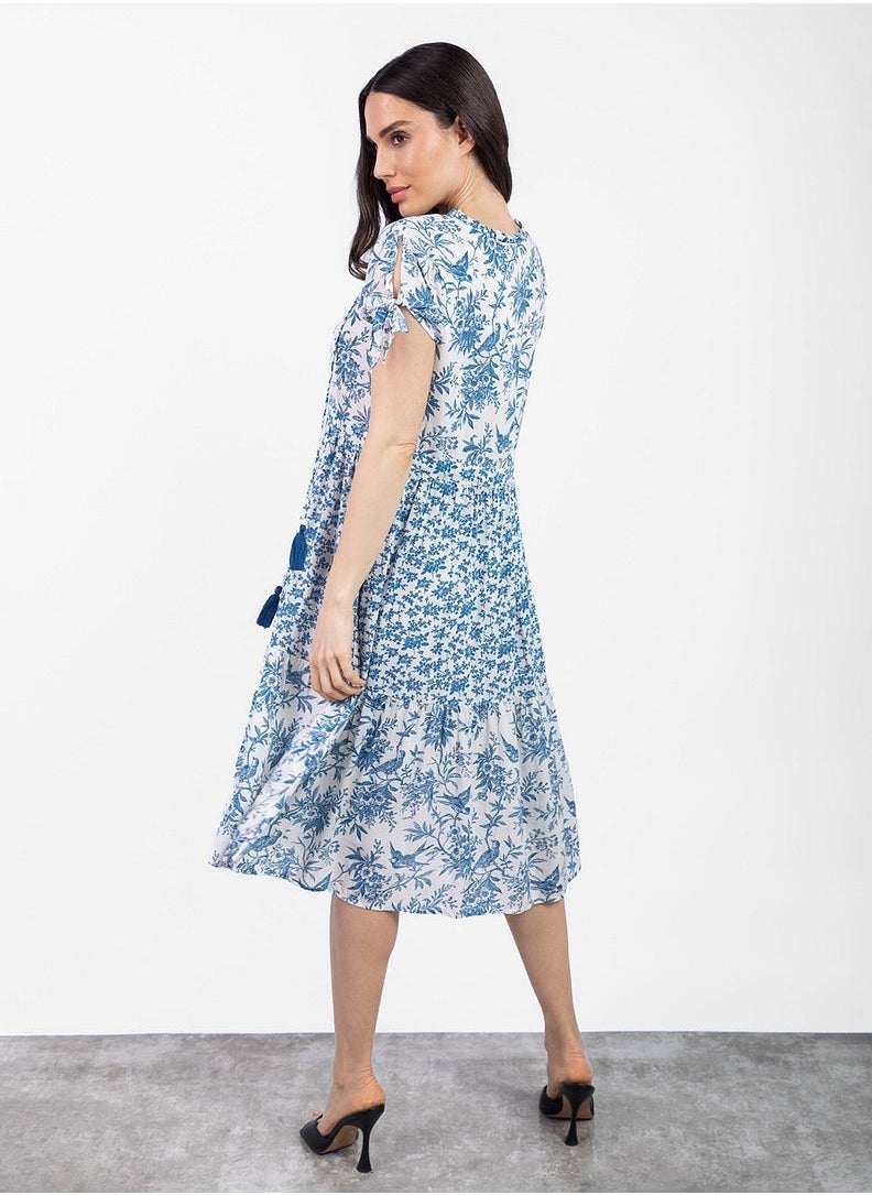 Couturelabs - Women's Floral Dresses In Blue & White - Image 1