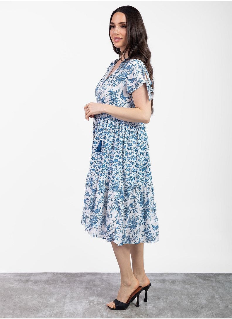 Couturelabs - Women's Floral Dresses In Blue & White - Image 1