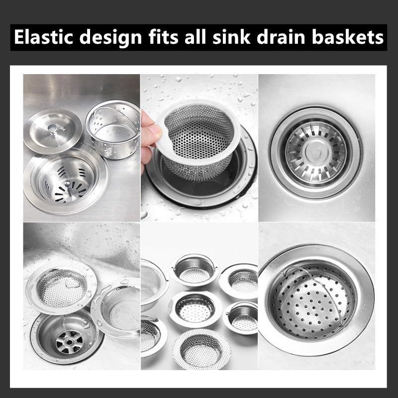LebriTamFa Kitchen Sink Strainer Mesh Bag Disposable Sink Net Strainer Filter Bags High Elasticity Fits Most Sizes of Sink Drain Basket for Collecting Kitchen Food Waste Leftover Garbage (200, White) - Image 5