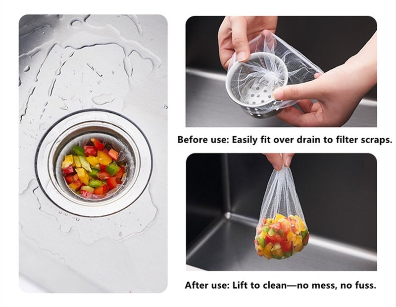 LebriTamFa Kitchen Sink Strainer Mesh Bag Disposable Sink Net Strainer Filter Bags High Elasticity Fits Most Sizes of Sink Drain Basket for Collecting Kitchen Food Waste Leftover Garbage (200, White) - Image 4