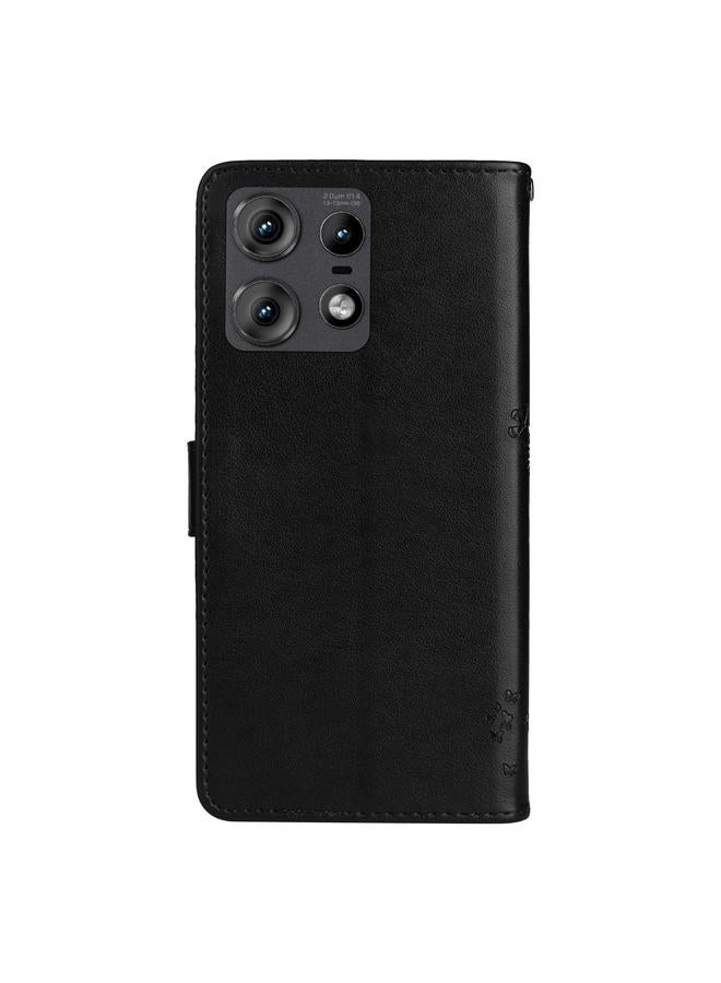 S-TOP Case For Motorola Edge 50 Pro Tree & Cat Embossed Pattern Flip Leather Phone Case - Image 3
