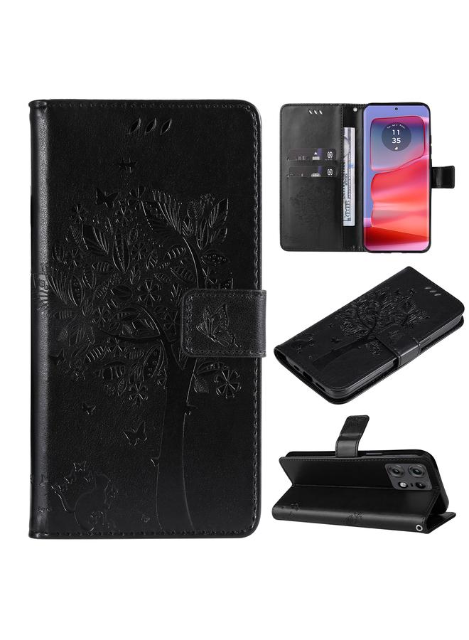 S-TOP Case For Motorola Edge 50 Pro Tree & Cat Embossed Pattern Flip Leather Phone Case - Image 1