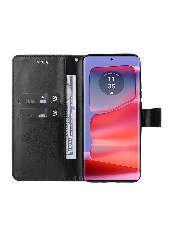 S-TOP Case For Motorola Edge 50 Pro Tree & Cat Embossed Pattern Flip Leather Phone Case - Image 4