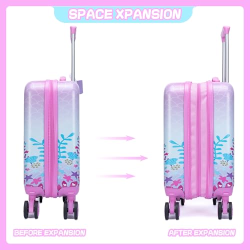 Inprof Kid’s Luggage Set 3 Piece Suitcase Set 16’’ Hardside Luggage with Spinner Wheels Girls Carry on Toddler Luggage Travel Rolling Luggage Airline Approved - Image 4