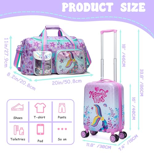 Inprof Kid’s Luggage Set 3 Piece Suitcase Set 16’’ Hardside Luggage with Spinner Wheels Girls Carry on Toddler Luggage Travel Rolling Luggage Airline Approved - Image 2