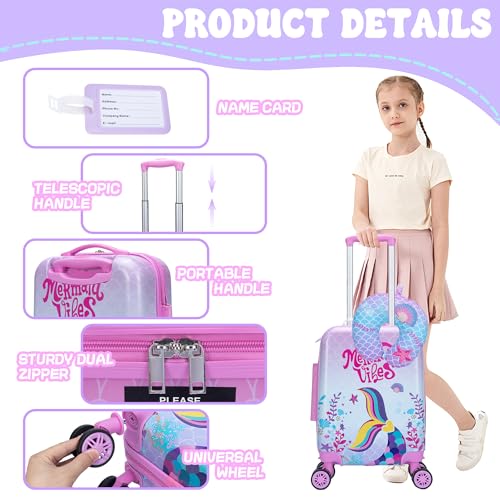 Inprof Kid’s Luggage Set 3 Piece Suitcase Set 16’’ Hardside Luggage with Spinner Wheels Girls Carry on Toddler Luggage Travel Rolling Luggage Airline Approved - Image 3
