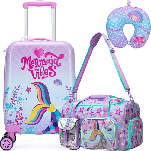 Inprof Kid’s Luggage Set 3 Piece Suitcase Set 16’’ Hardside Luggage with Spinner Wheels Girls Carry on Toddler Luggage Travel Rolling Luggage Airline Approved - Image 1