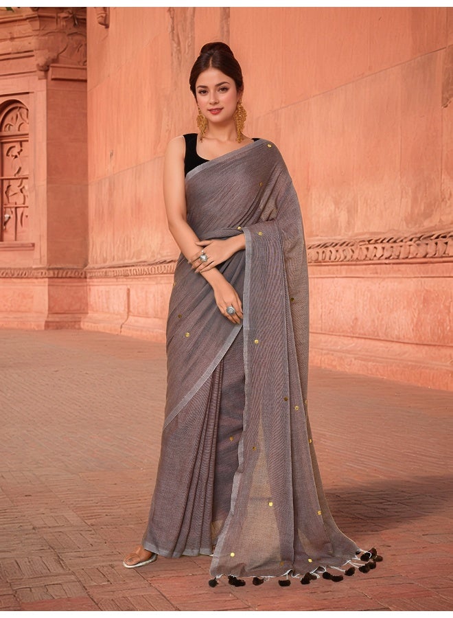 Jhambthreads Women  Cotton Applic Saree with Blouse Pcs - Image 4