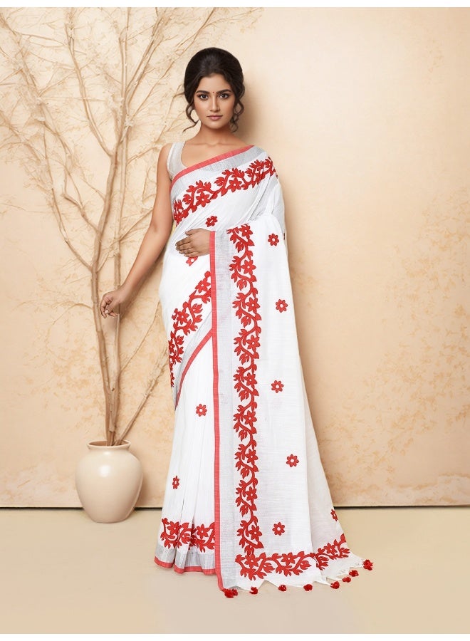 Jhambthreads Women  Cotton Applic Saree with Blouse Pcs - Image 1
