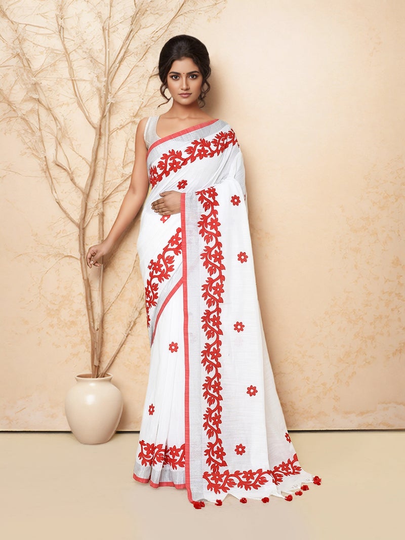Jhambthreads Women  Cotton Applic Saree with Blouse Pcs - Image 2