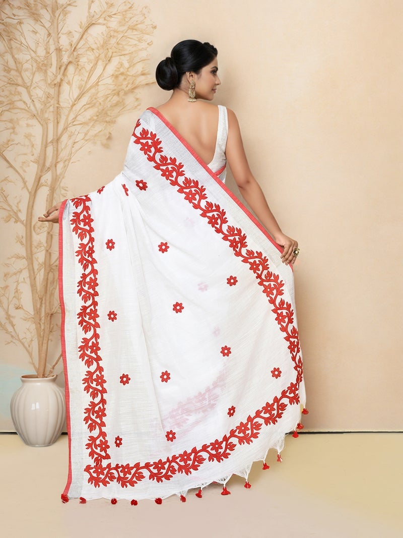 Jhambthreads Women  Cotton Applic Saree with Blouse Pcs - Image 3