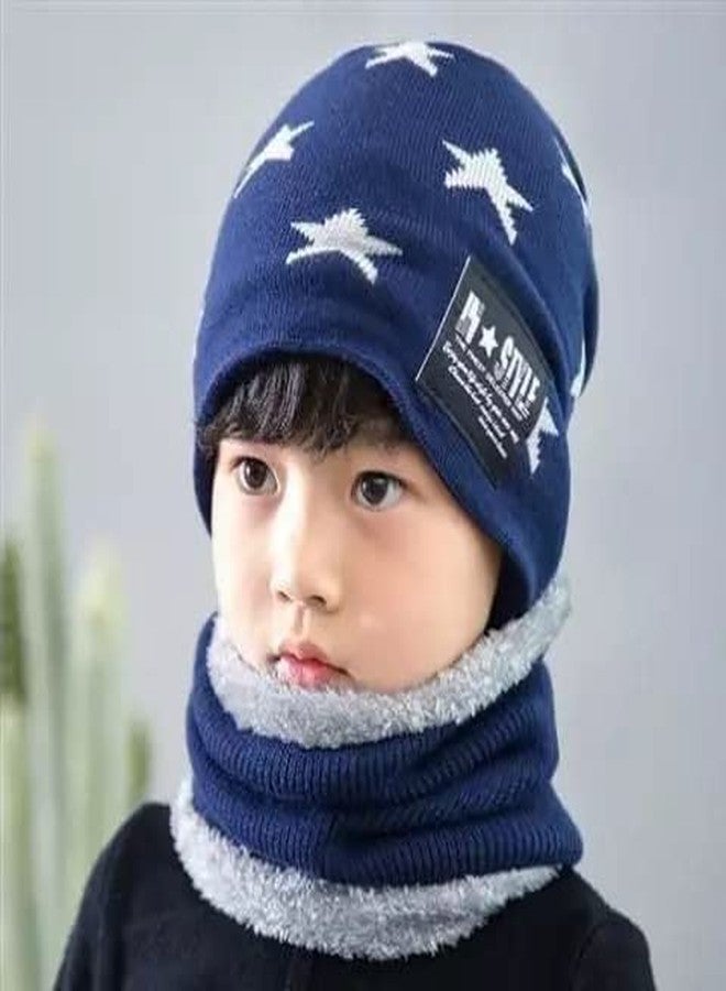 Finix Kids Boys & Girls Winter Latest Stylish Woolen Warm and Snow Proof Soft Beanie Cap Neckwarmer (Navy Blue) - Image 3