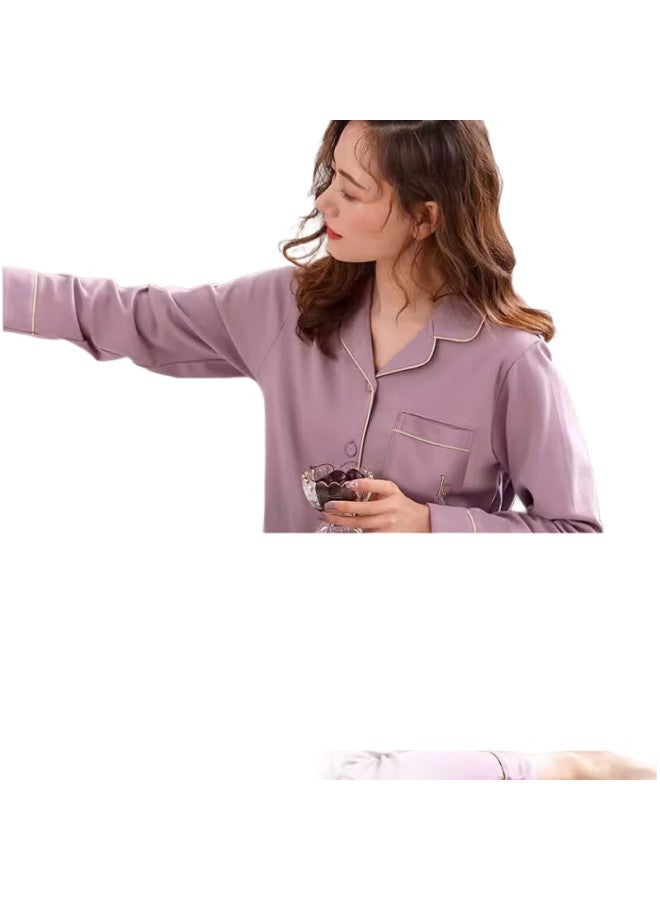 LANG SHA LangSha Women's Pure Cotton Pajama Set, Long Sleeves And Pants, Suitable For Outdoor Wear, Spring And Summer Two-piece Loungewear, Plus Size Outfit - Image 2