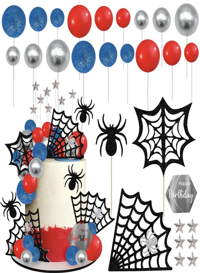 Rsstarxi Rsstaixi Spider Theme Cake Topper Decoration Spider Web Star Balls Cake Pick for Baby Shower Boys Kids Birthday Party Cake Decorations Supplies - Image 1