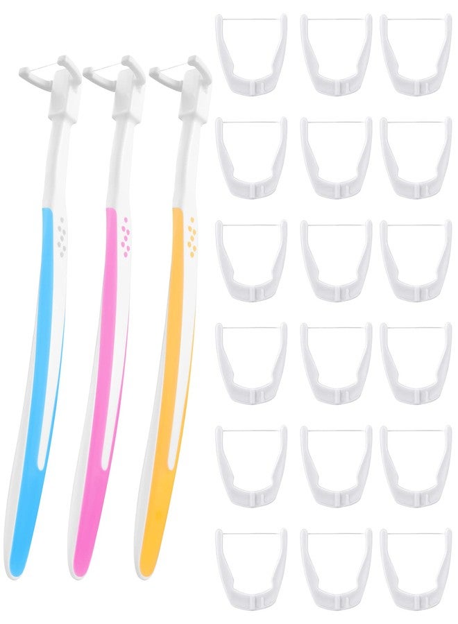 Cunhill 3 Pieces Tooth Floss Handle Reusable with 300 Pieces Dental Floss Refill Heads Unflavored Colorful Floss Interdental Toothpick Flosser for Teeth Cleaning, 3 Colors - Image 1