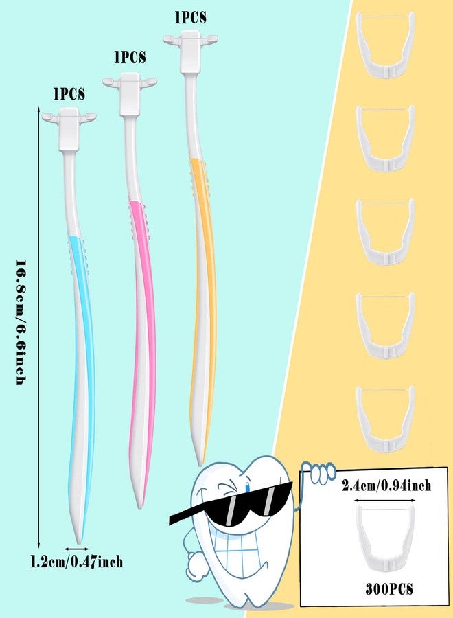 Cunhill 3 Pieces Tooth Floss Handle Reusable with 300 Pieces Dental Floss Refill Heads Unflavored Colorful Floss Interdental Toothpick Flosser for Teeth Cleaning, 3 Colors - Image 2