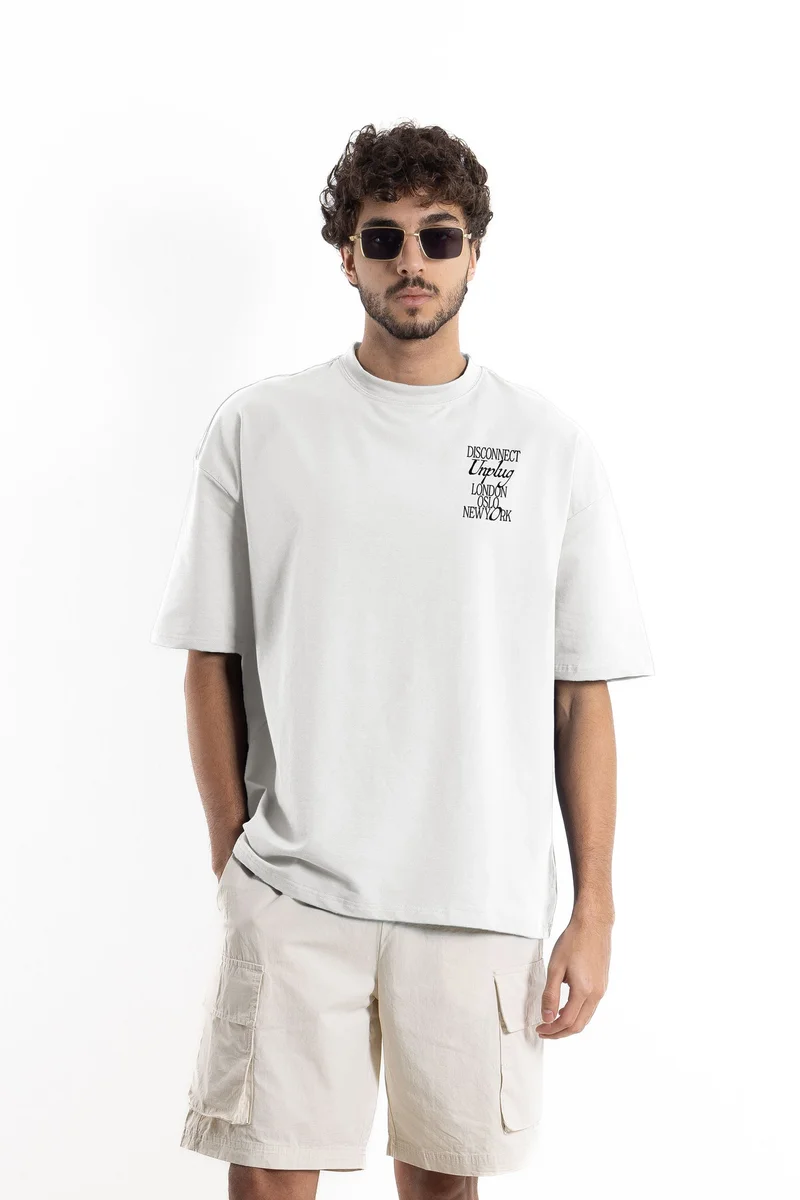 SHAPES SLOGAN PRINTED COTTON BLEND T-SHIRT