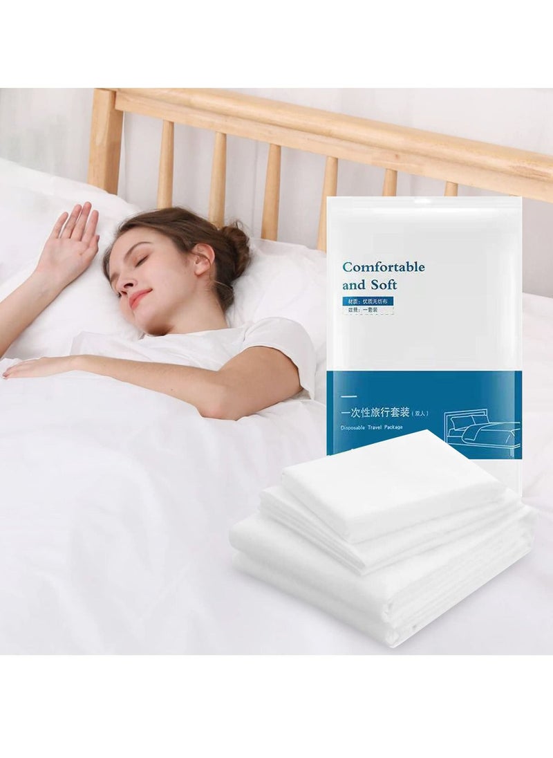 4 Pcs Travel Disposable Bedding Set, Travel Double Models Soiled Sleeping Bag Portable Non-Woven Bedspread Duvet Cover and Pillowcase Set, Suitable for Hotels, Camping and Overnight Stays - Image 1