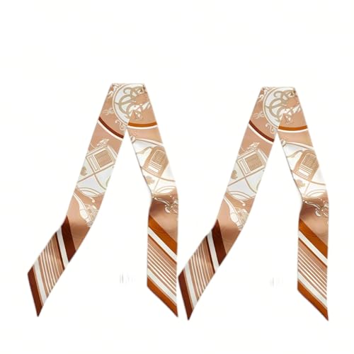 COtheSumay 100% Mulberry Silk Scarf for Handbags,Bags, and Purses,2 Pcs 2"x35" Hair Ribbon Skinny Neck Scarves for Women - Image 1