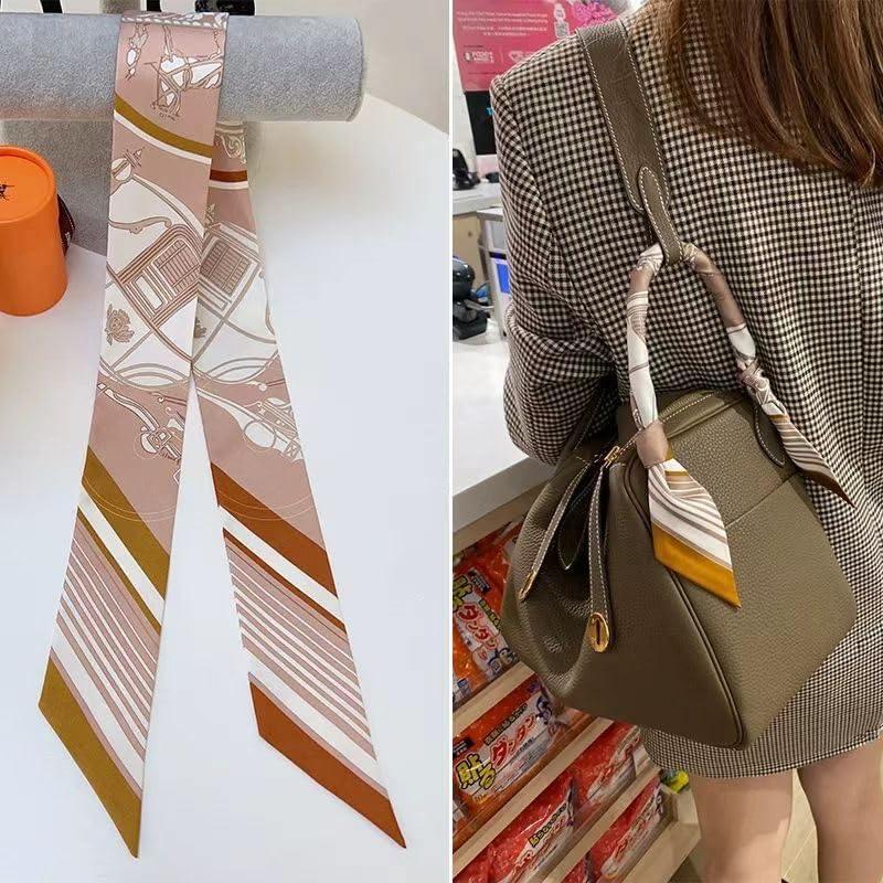 COtheSumay 100% Mulberry Silk Scarf for Handbags,Bags, and Purses,2 Pcs 2"x35" Hair Ribbon Skinny Neck Scarves for Women - Image 4