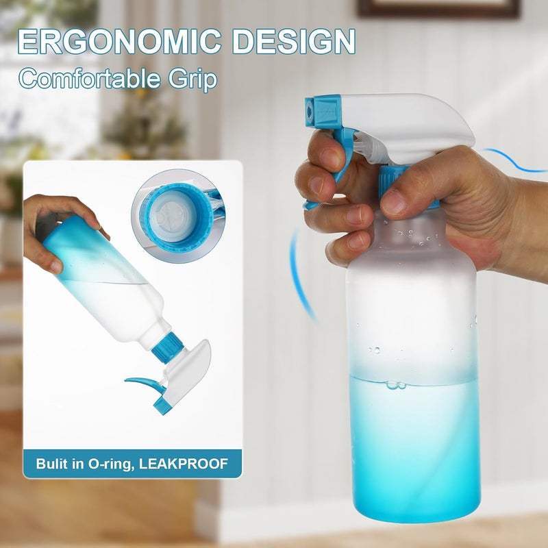 Hethyo Spray Bottles 16.9oz/500ml Plastic Spray Bottle for Hair Mist/Stream Empty Spray Bottle Heavy Duty Refillable Containers for Cleaning Solutions, Plants Gradient 2 Pack (Blue) - Image 2