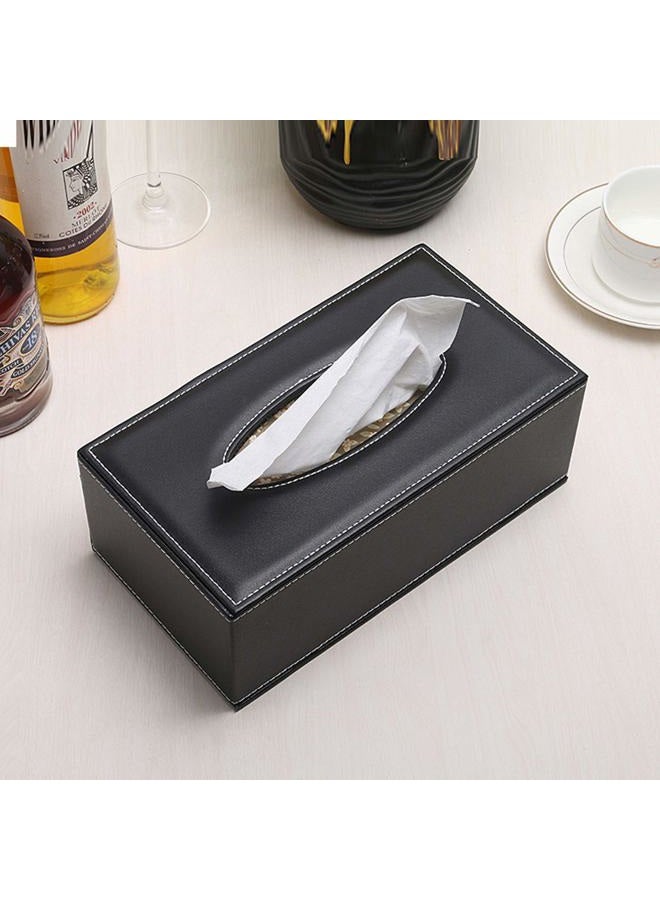 RHCSZ /N High-end Fashion PU Leather Tissue Box Holder Business Black, Rectangular Napkin Holder Drawer Paper Dispenser Dispenser, Home Office car Tissue Holder with Magnetic Bottom (Black) - Image 2