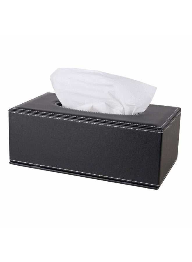 RHCSZ /N High-end Fashion PU Leather Tissue Box Holder Business Black, Rectangular Napkin Holder Drawer Paper Dispenser Dispenser, Home Office car Tissue Holder with Magnetic Bottom (Black) - Image 1