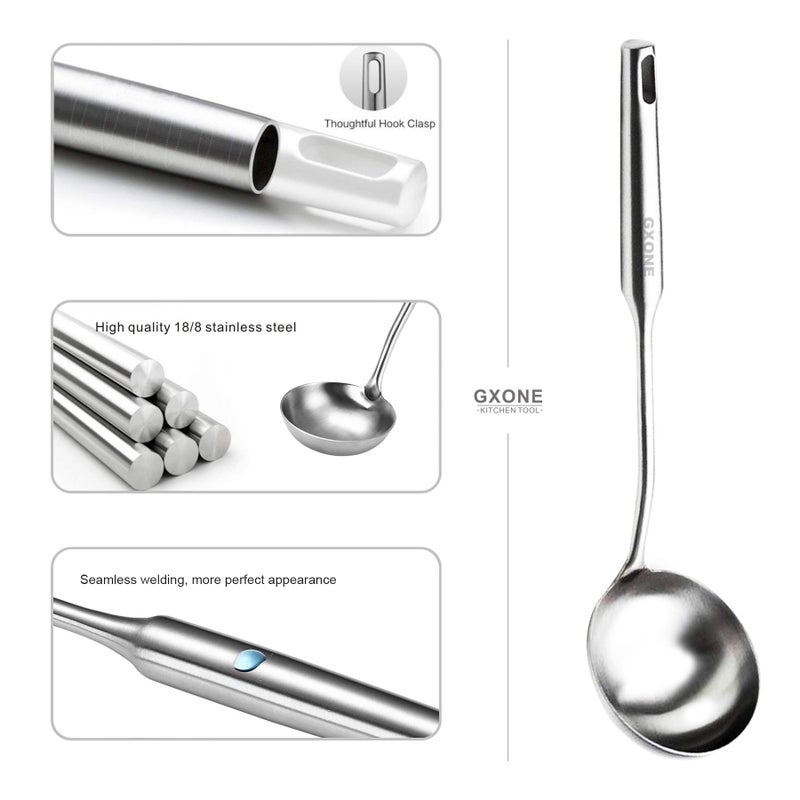 GXONE Soup Spoon Ladle,304 Stainless Steel Cooking Spoon Kitchen Tool For Wok With Hollow Handle, Silver/13.9Inch - Image 3