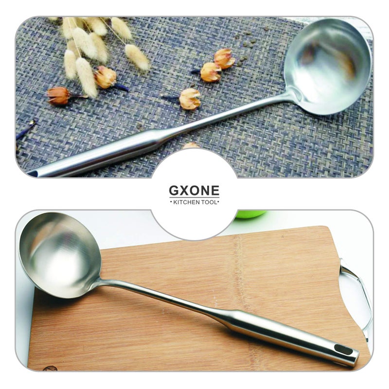 GXONE Soup Spoon Ladle,304 Stainless Steel Cooking Spoon Kitchen Tool For Wok With Hollow Handle, Silver/13.9Inch - Image 4