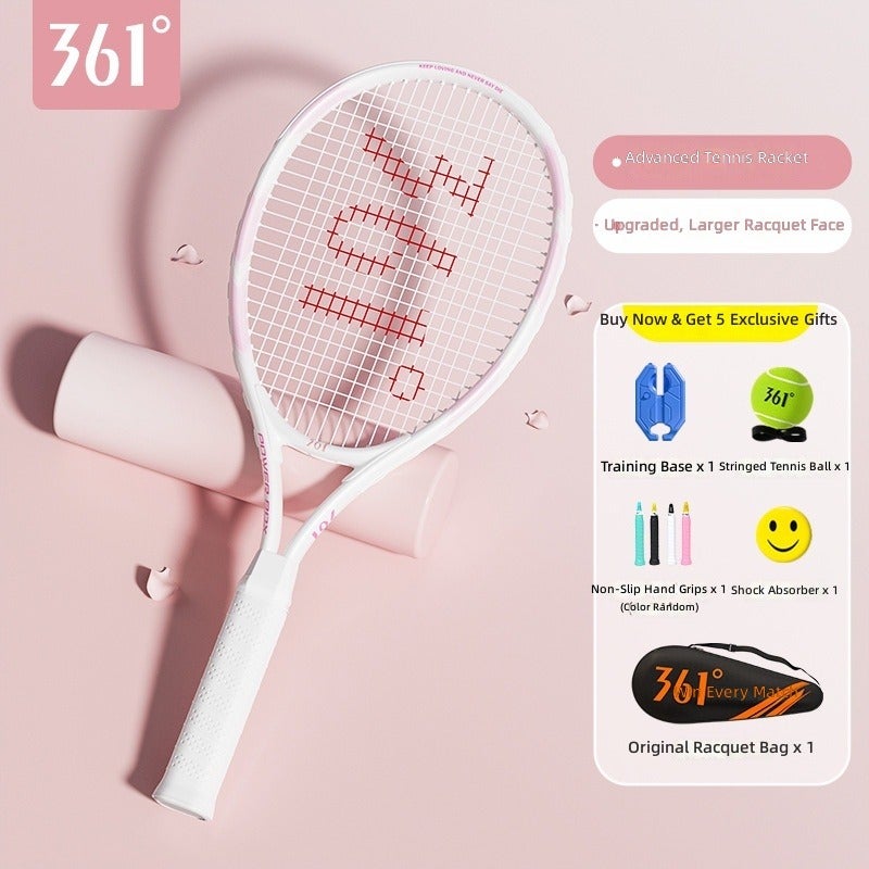361° Authentic Tennis Racket Set for Beginners - Lightweight & Durable - Single - Light Cherry Pink