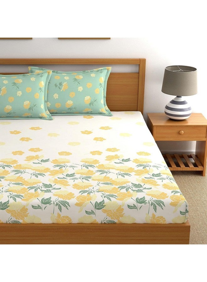 Dreamscape 100% Cotton King Fitted Bedsheet with 2 Pillow Covers - (Size 72 x 78 inches, 140 TC, Colour - Beige) - Image 3