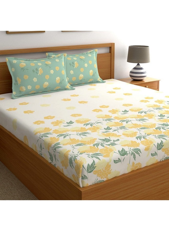 Dreamscape 100% Cotton King Fitted Bedsheet with 2 Pillow Covers - (Size 72 x 78 inches, 140 TC, Colour - Beige) - Image 1