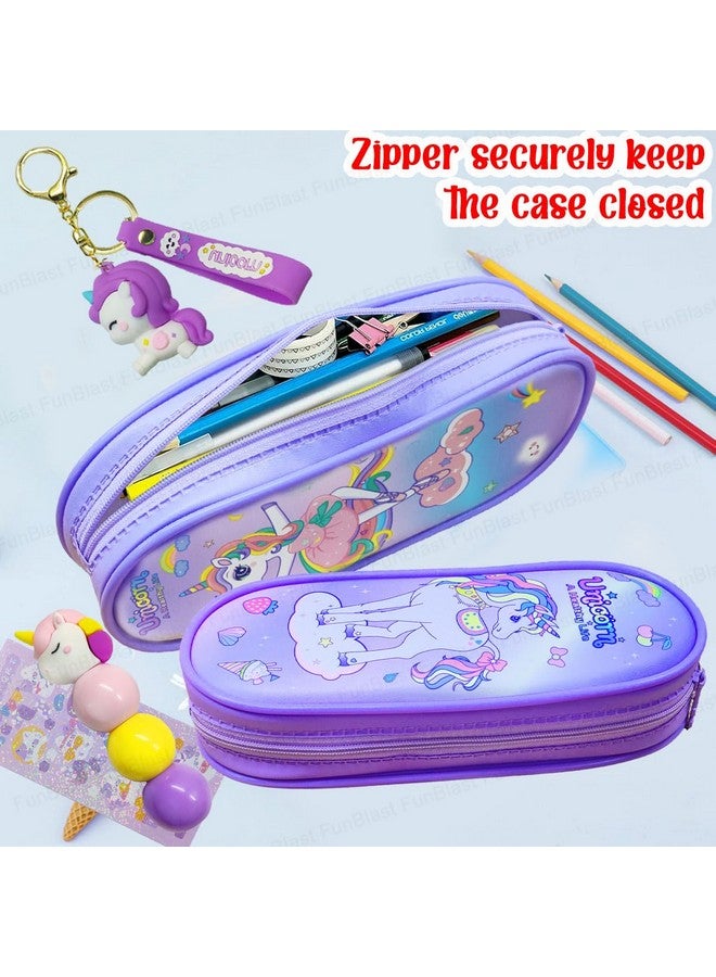 فنبلاست حقائب قماشية على شكل يونيكورن من فن بلاست، سلسلة مفاتيح على شكل يونيكورن، أقلام تحديد على شكل يونيكورن للبنات، مجموعة أدوات مكتبية كاواي للبنات، أدوات مكتبية أنيقة لطلاب المدارس والجامعات (لون بنفسجي عشوائي) - Image 4