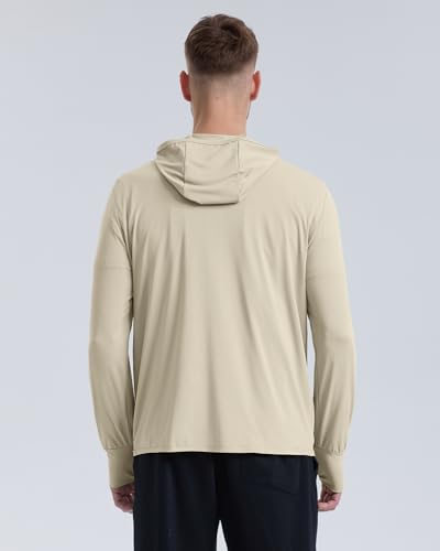 Locachy Mens UPF 50 Sun Protection Outdoor Lightweight Full Zip Hoodie Jacket Long Sleeve Fishing Hiking Performance Shirt Light Khaki XXL - Image 3