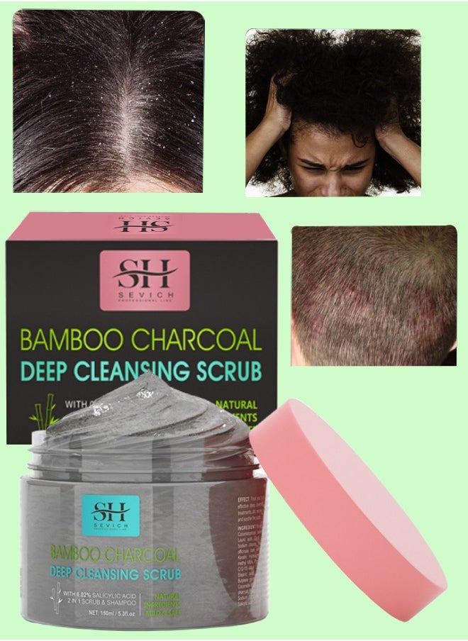Sevich - 150ml 2 in 1 Bamboo Charcoal Deep Cleansing Scrub and Shampoo Hair Scalp Deep Cleaning Scrub and Shampoo with Bamboo Charcoal Salicylic Acid Deep Cleans Dirt and Controls Oils Scalp Inflammation Scrub - Image 1