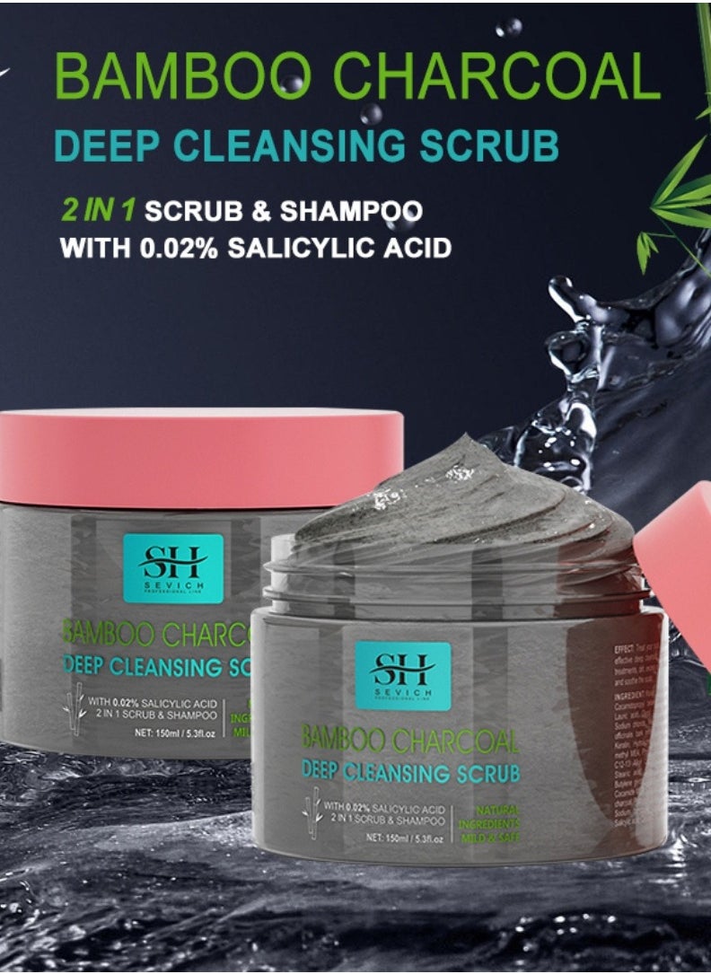 Sevich - 150ml 2 in 1 Bamboo Charcoal Deep Cleansing Scrub and Shampoo Hair Scalp Deep Cleaning Scrub and Shampoo with Bamboo Charcoal Salicylic Acid Deep Cleans Dirt and Controls Oils Scalp Inflammation Scrub - Image 1