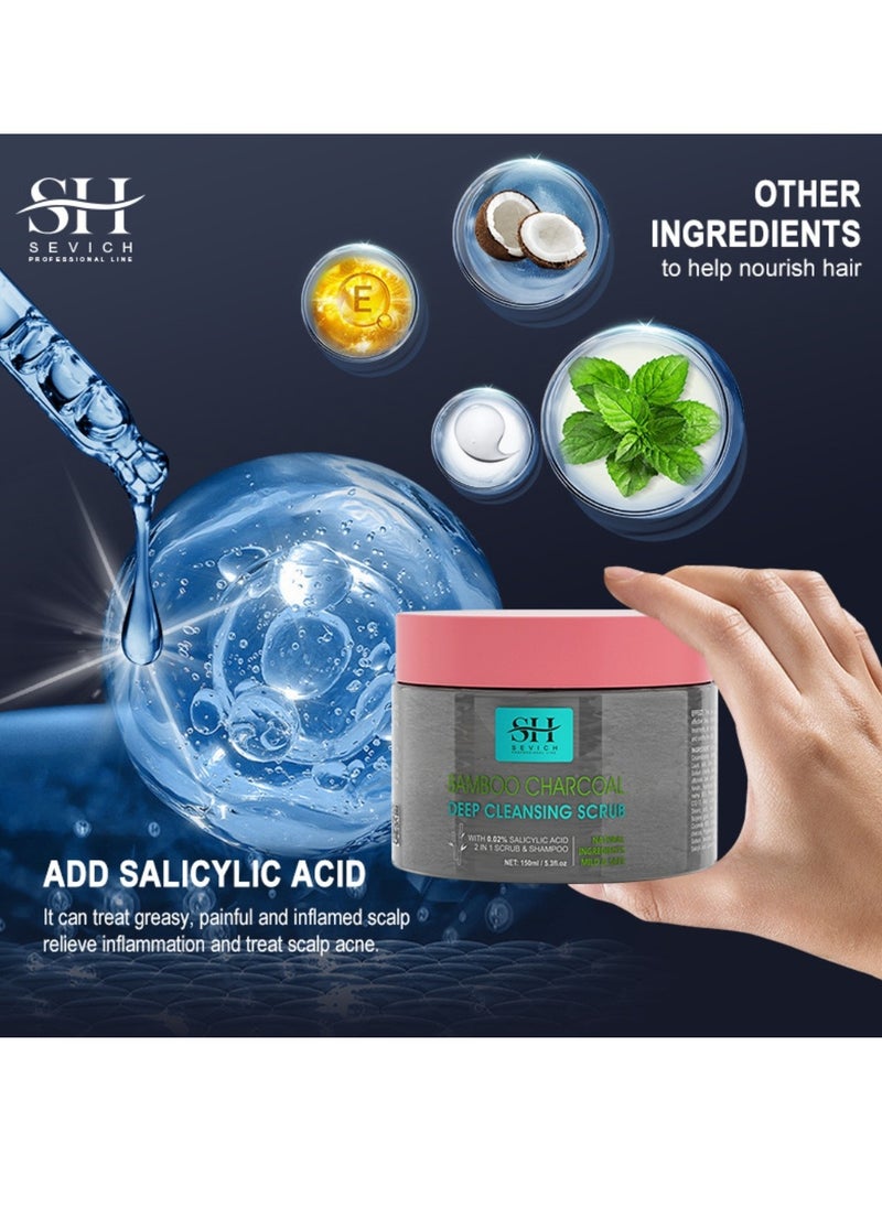 Sevich - 150ml 2 in 1 Bamboo Charcoal Deep Cleansing Scrub and Shampoo Hair Scalp Deep Cleaning Scrub and Shampoo with Bamboo Charcoal Salicylic Acid Deep Cleans Dirt and Controls Oils Scalp Inflammation Scrub - Image 1