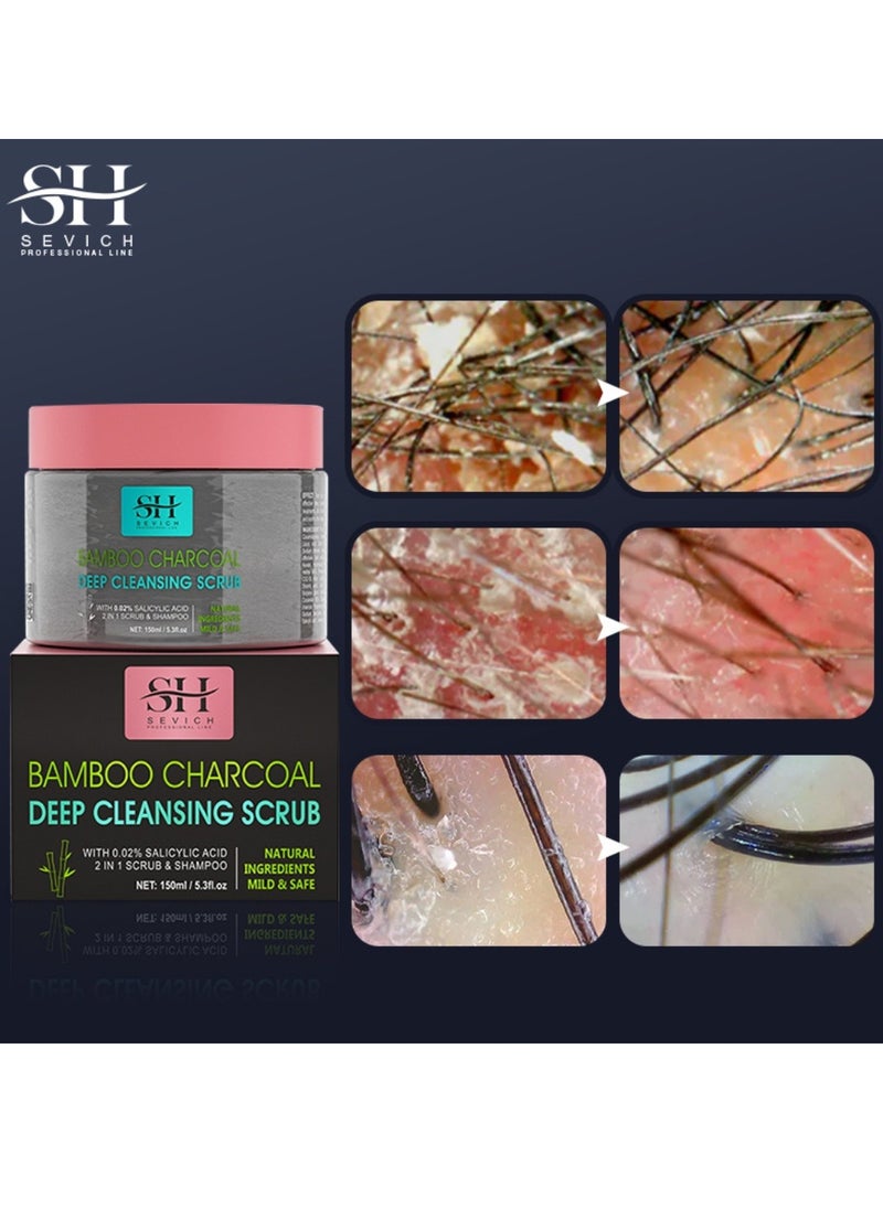Sevich - 150ml 2 in 1 Bamboo Charcoal Deep Cleansing Scrub and Shampoo Hair Scalp Deep Cleaning Scrub and Shampoo with Bamboo Charcoal Salicylic Acid Deep Cleans Dirt and Controls Oils Scalp Inflammation Scrub - Image 1