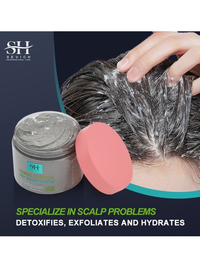 Sevich - 150ml 2 in 1 Bamboo Charcoal Deep Cleansing Scrub and Shampoo Hair Scalp Deep Cleaning Scrub and Shampoo with Bamboo Charcoal Salicylic Acid Deep Cleans Dirt and Controls Oils Scalp Inflammation Scrub - Image 1