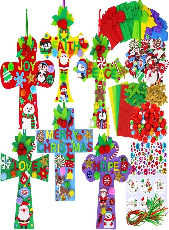 Winlyn 24 Sets Christmas Craft Kits DIY Christmas Cross Ornaments Decorations Art Sets Snowman Snowflake Christmas Foam Stickers Arts and Crafts for Kids Party Classroom Sunday School VBS Activities - Image 1