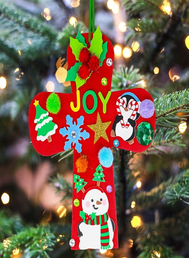 Winlyn 24 Sets Christmas Craft Kits DIY Christmas Cross Ornaments Decorations Art Sets Snowman Snowflake Christmas Foam Stickers Arts and Crafts for Kids Party Classroom Sunday School VBS Activities - Image 3