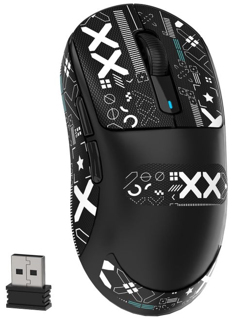 X3 Wireless Gaming Mouse, 49g Ultralight, PixArt PAW3395 26000 DPI, Bluetooth/2.4Ghz /Wired Tri-Mode, 200Hrs Rechargeable Battery, Kailh GM8.0 Switch for MAC/Win - Black&Tape