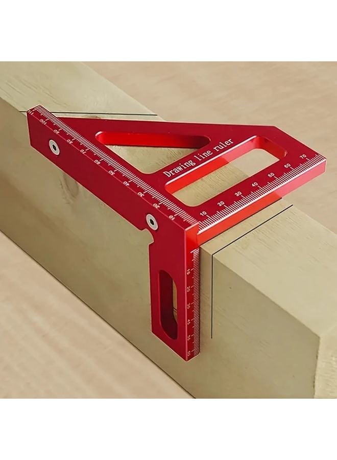Red Aluminum Alloy 45 90 Degree Woodworking Square Protractor Miter Triangle Ruler Measuring Tool - Image 1