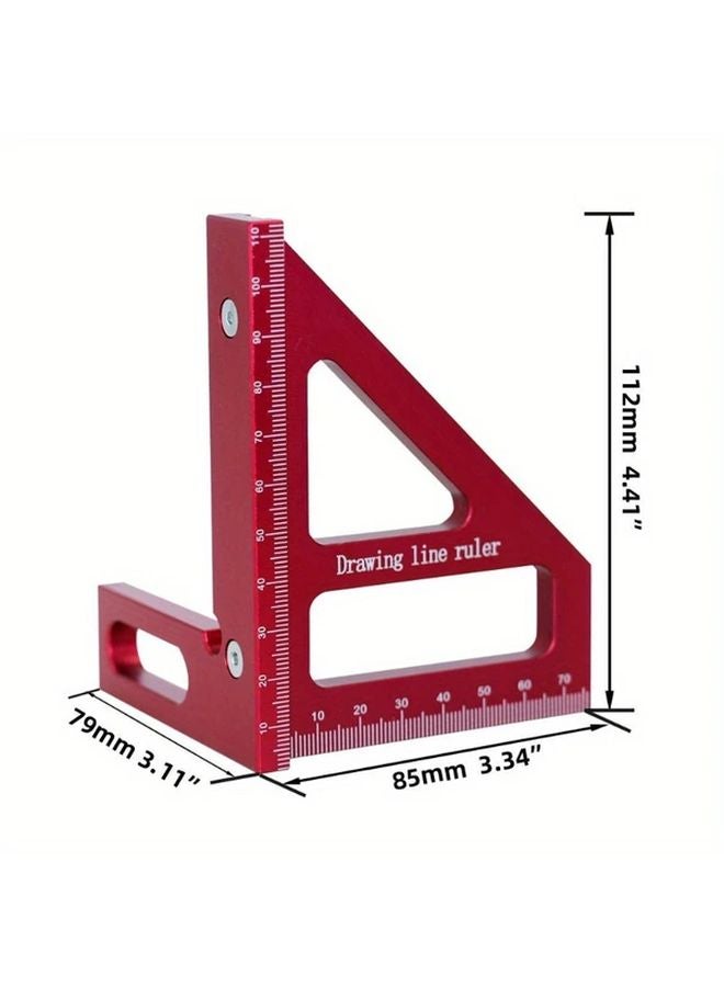 Red Aluminum Alloy 45 90 Degree Woodworking Square Protractor Miter Triangle Ruler Measuring Tool - Image 3